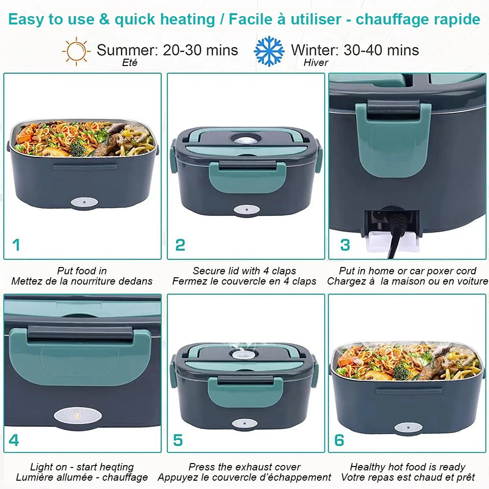 Boîte à Lunch Chauffante Électrique 2 en 1 pour Voiture et Maison - Bento Portable en Acier Inoxydable, Idéale pour Repas Chauds