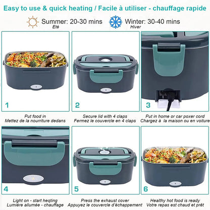 Boîte à Lunch Chauffante Électrique 2 en 1 pour Voiture et Maison - Bento Portable en Acier Inoxydable, Idéale pour Repas Chauds