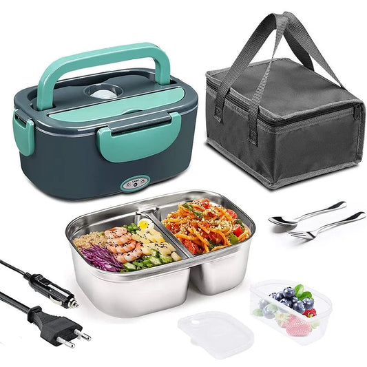 Boîte à Lunch Chauffante Électrique 2 en 1 pour Voiture et Maison - Bento Portable en Acier Inoxydable, Idéale pour Repas Chauds